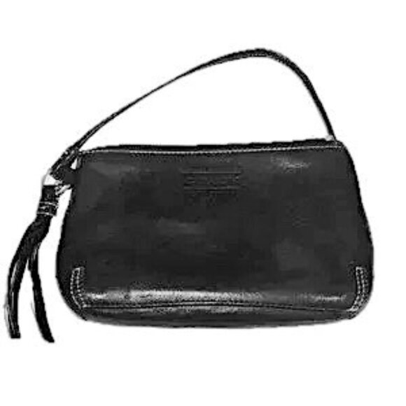 Coach Handbags - Coach Small Black Leather Wristlet Top Zip Closure Adjustable Strap 7"x4.5" EUC